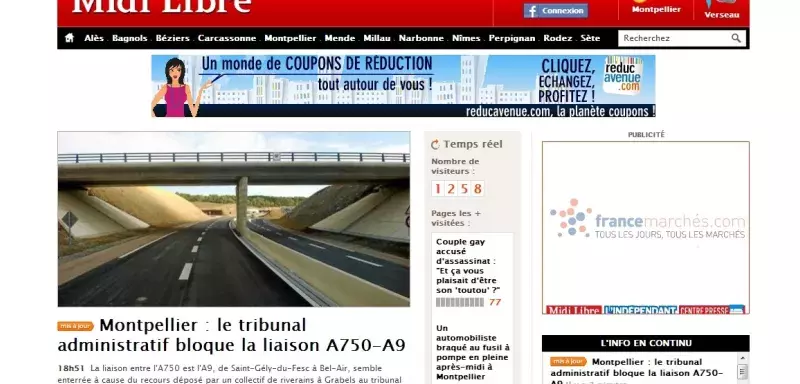 Midi Libre a reconnu avoir été piraté cet après-midi, mais ne donne pas plus d'informations à la Une de son site internet... (Capture d'écran)