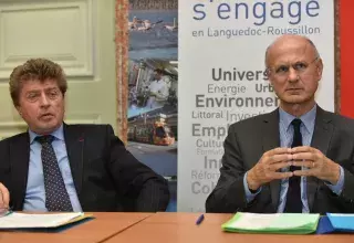 Damien Alary en réunion du Copil de la LNMP, au côté du Préfet Pierre de Bousquet de Florian. (© Laurent Boutonnet/Région Languedoc-Roussillon)